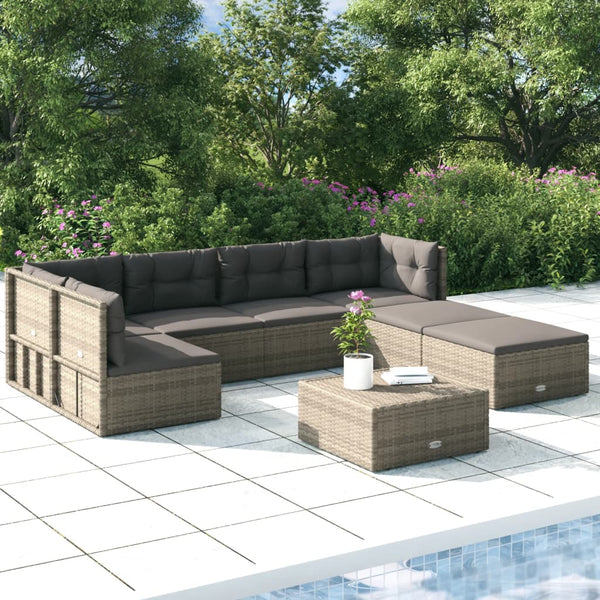 7 Piece Patio Lounge Set with Cushions Gray Poly Rattan