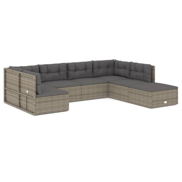 7 Piece Patio Lounge Set with Cushions Gray Poly Rattan