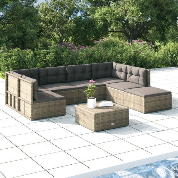 7 Piece Patio Lounge Set with Cushions Gray Poly Rattan