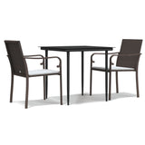 3 Piece Patio Dining Set with Cushions Poly Rattan and Steel