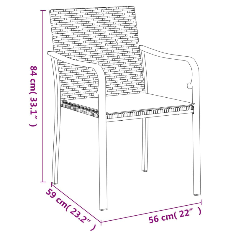 3 Piece Patio Dining Set with Cushions Poly Rattan and Steel