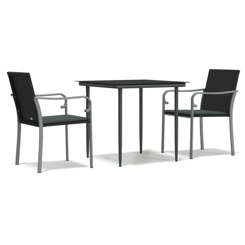 3 Piece Patio Dining Set with Cushions Poly Rattan and Steel