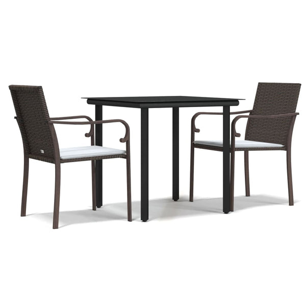 3 Piece Patio Dining Set with Cushions Poly Rattan and Steel