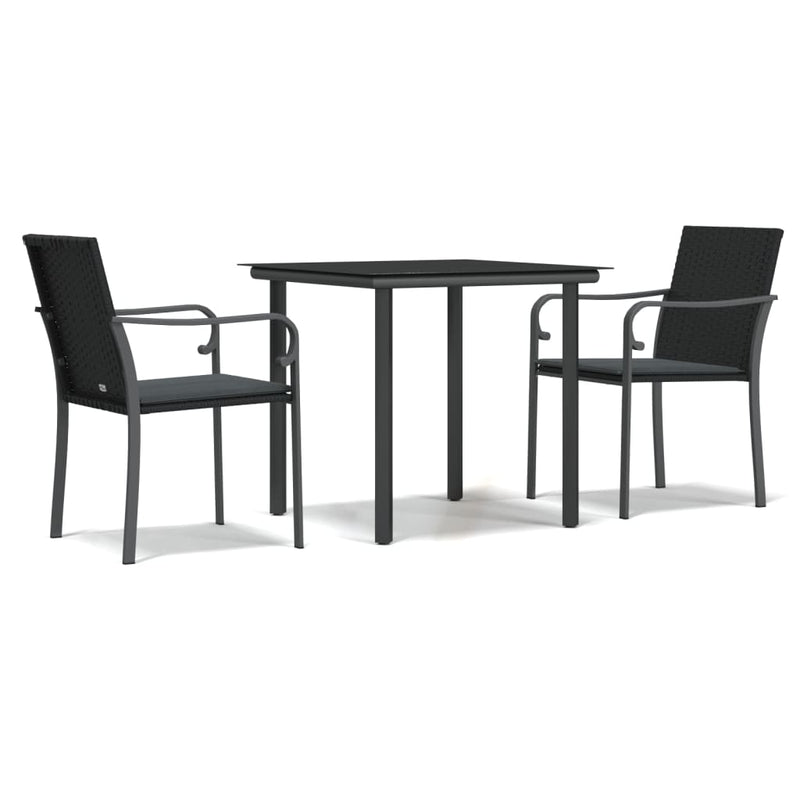 3 Piece Patio Dining Set with Cushions Poly Rattan and Steel