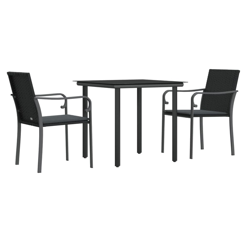 3 Piece Patio Dining Set with Cushions Poly Rattan and Steel