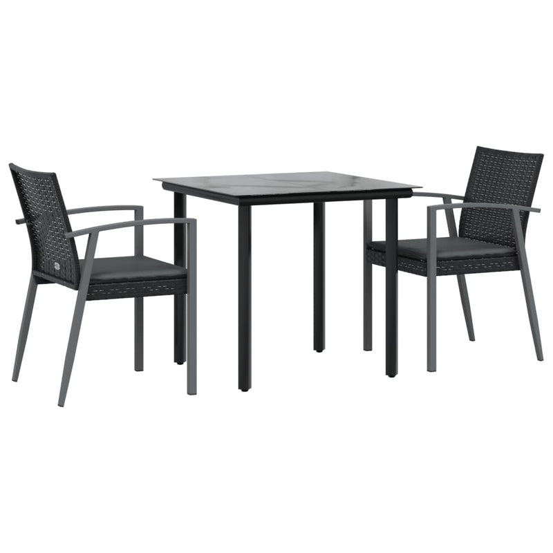 3 Piece Patio Dining Set with Cushions Poly Rattan and Steel