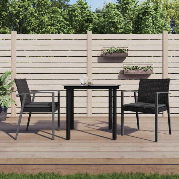 3 Piece Patio Dining Set with Cushions Poly Rattan and Steel