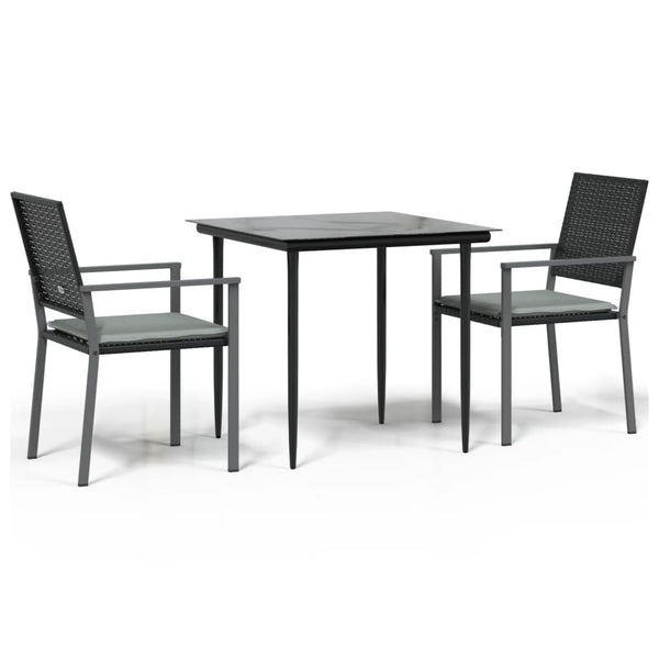 3 Piece Patio Dining Set with Cushions Poly Rattan and Steel