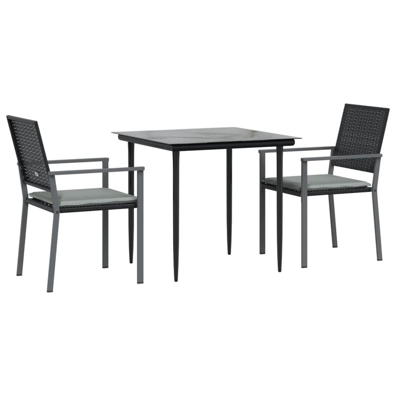 3 Piece Patio Dining Set with Cushions Poly Rattan and Steel