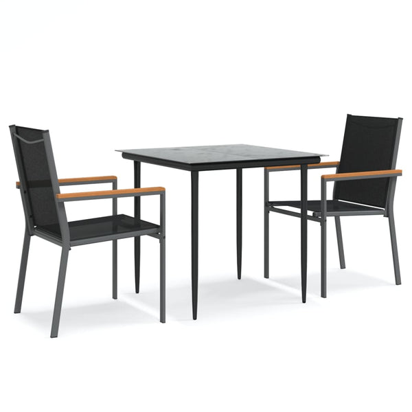 3 Piece Patio Dining Set Black Textilene and Steel