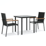 3 Piece Patio Dining Set Black Textilene and Steel