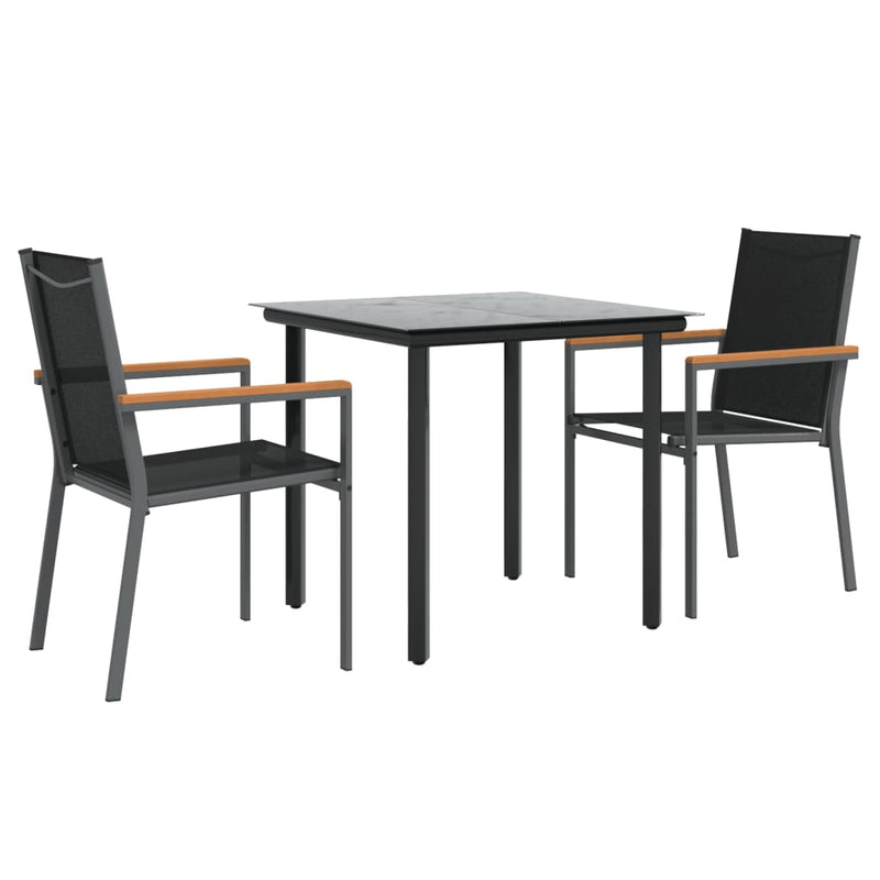 3 Piece Patio Dining Set Black Textilene and Steel