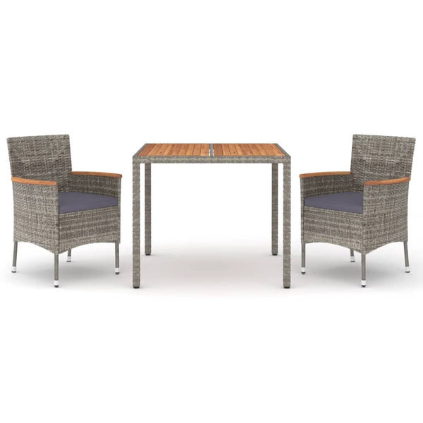 3 Piece Patio Dining Set with Cushions Gray Poly Rattan