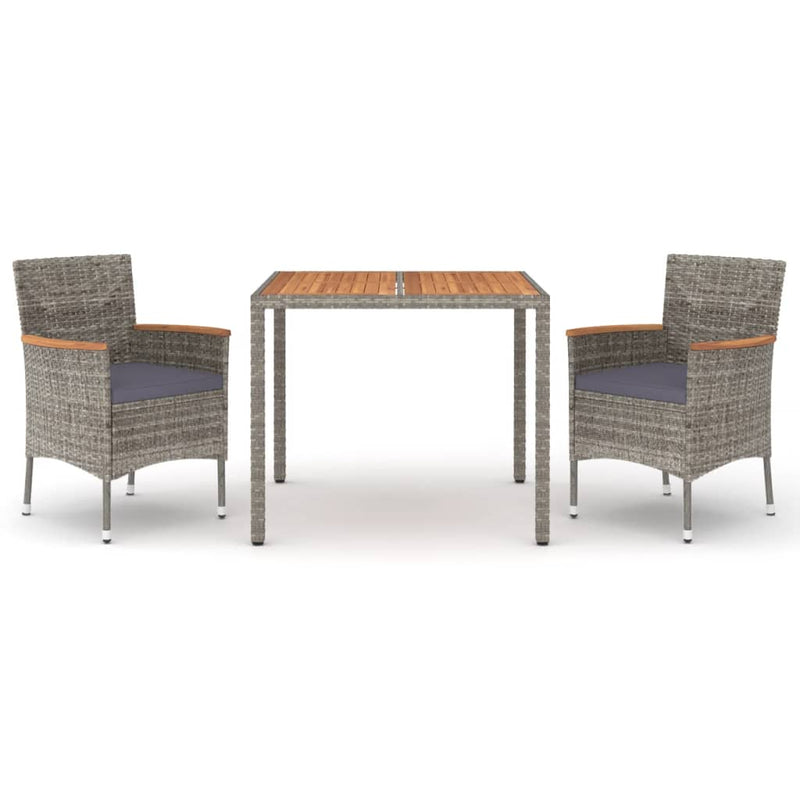 3 Piece Patio Dining Set with Cushions Gray Poly Rattan