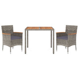 3 Piece Patio Dining Set with Cushions Gray Poly Rattan