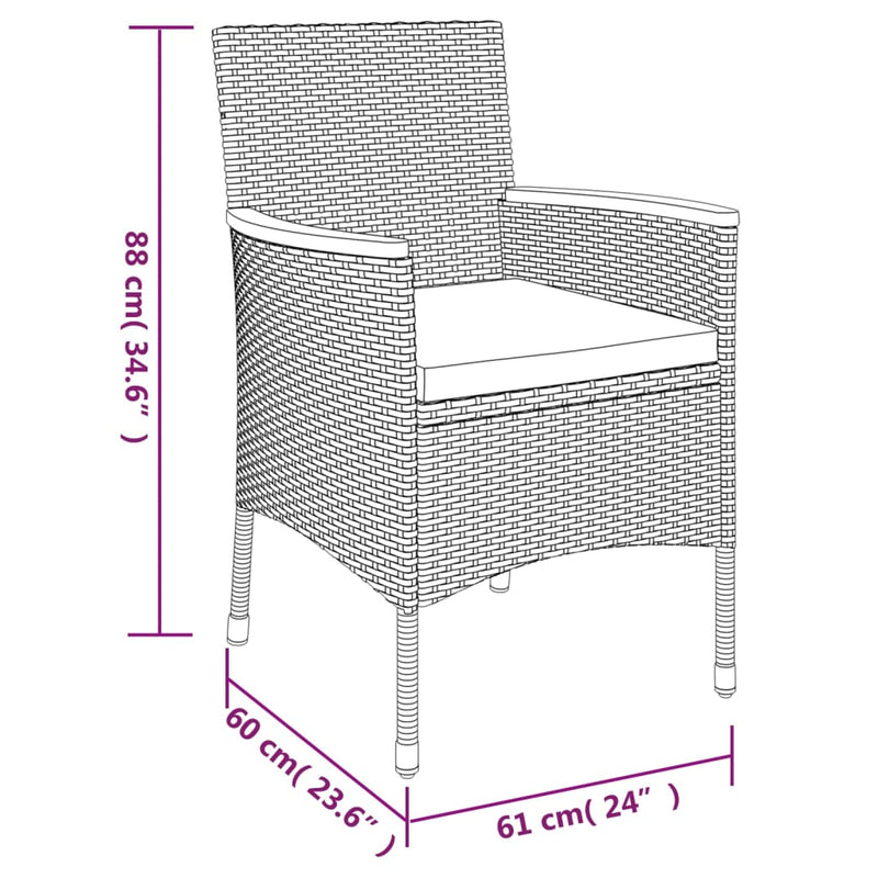 3 Piece Patio Dining Set with Cushions Gray Poly Rattan