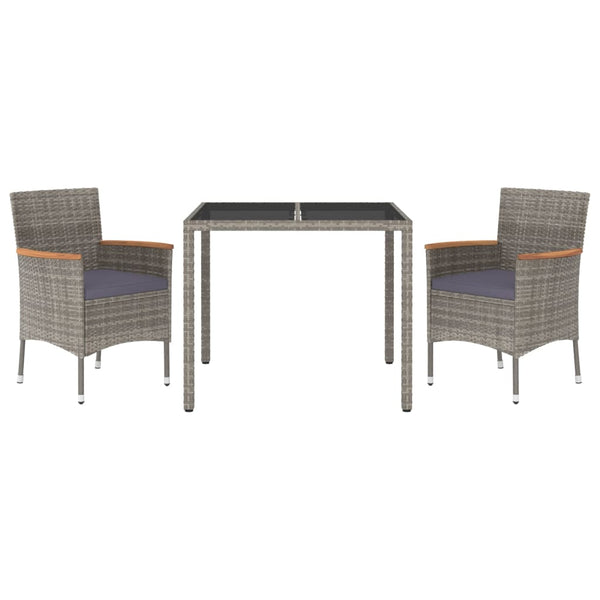 3 Piece Patio Dining Set with Cushions Gray Poly Rattan