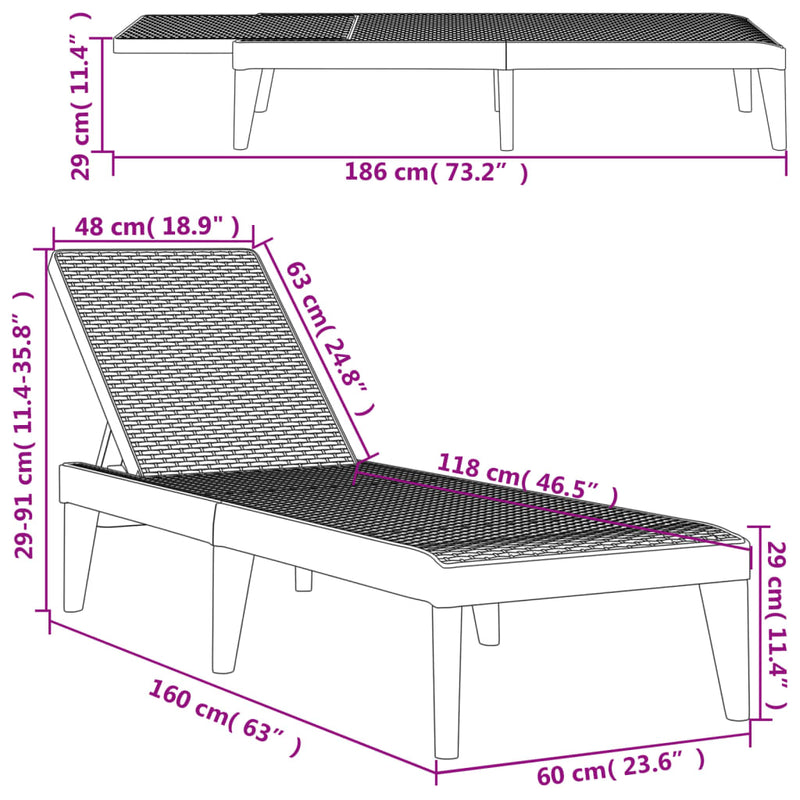 Sun Lounger Cappuccino 73.2"x23.6"x11.4" PP