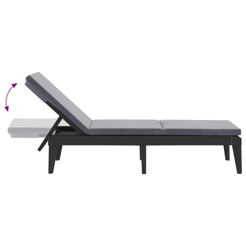 Sun Lounger with Cushion Anthracite 73.2"x23.6"x11.4" PP