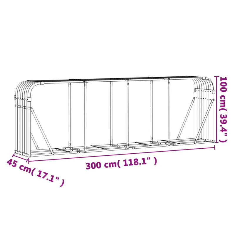 Log Holder Light Gray 118.1"x17.7"x39.4" Galvanized Steel