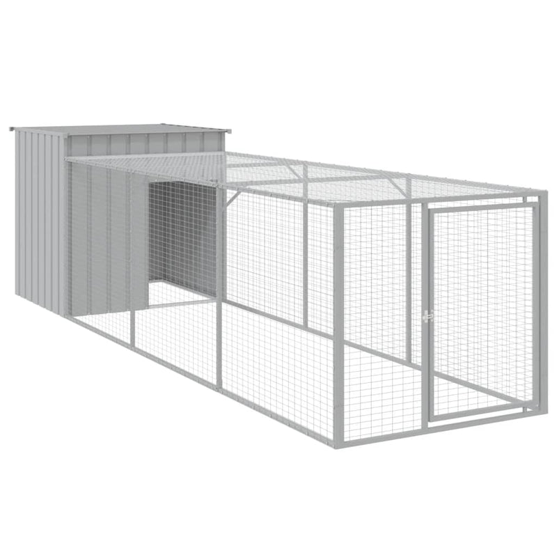 Chicken Cage with Run Light Gray 43.3"x159.4"x43.3" Galvanized Steel