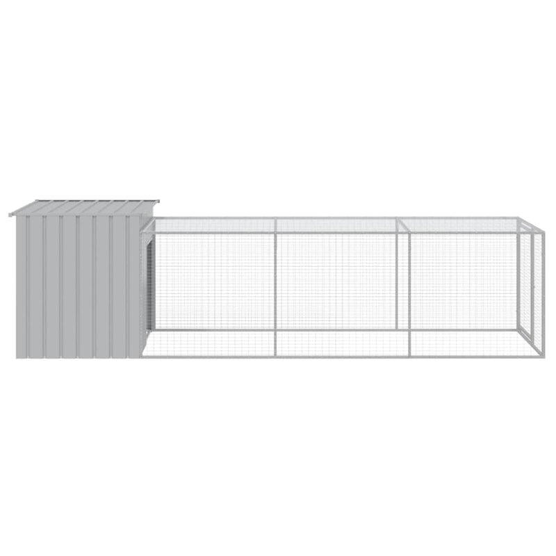 Chicken Cage with Run Light Gray 43.3"x159.4"x43.3" Galvanized Steel