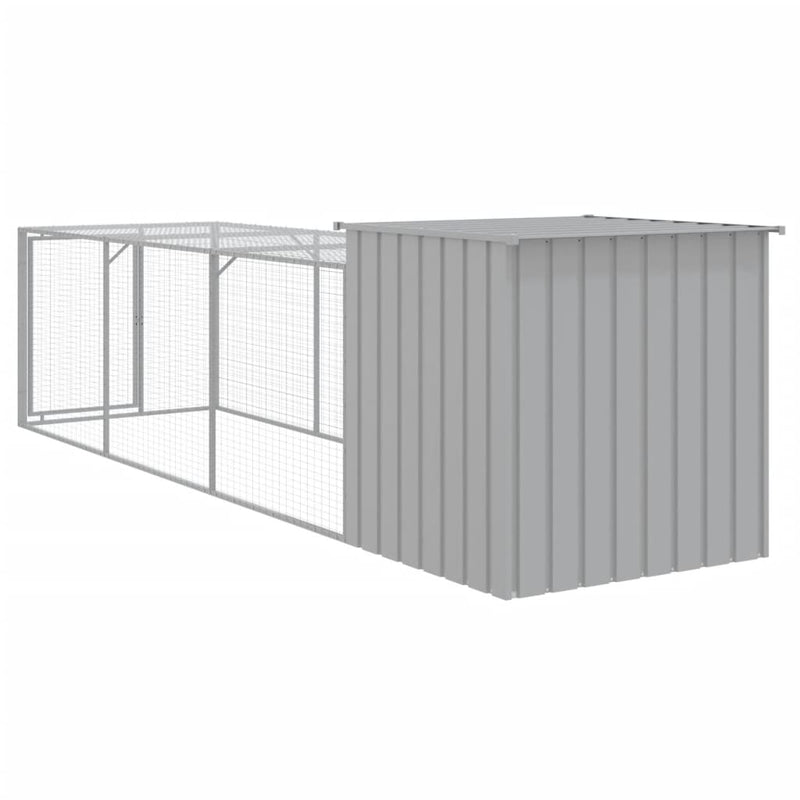 Chicken Cage with Run Light Gray 43.3"x159.4"x43.3" Galvanized Steel