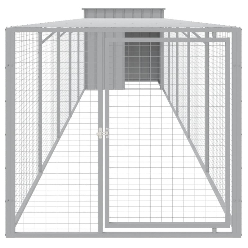 Chicken Cage with Run Light Gray 43.3"x239.8"x43.3" Galvanized Steel