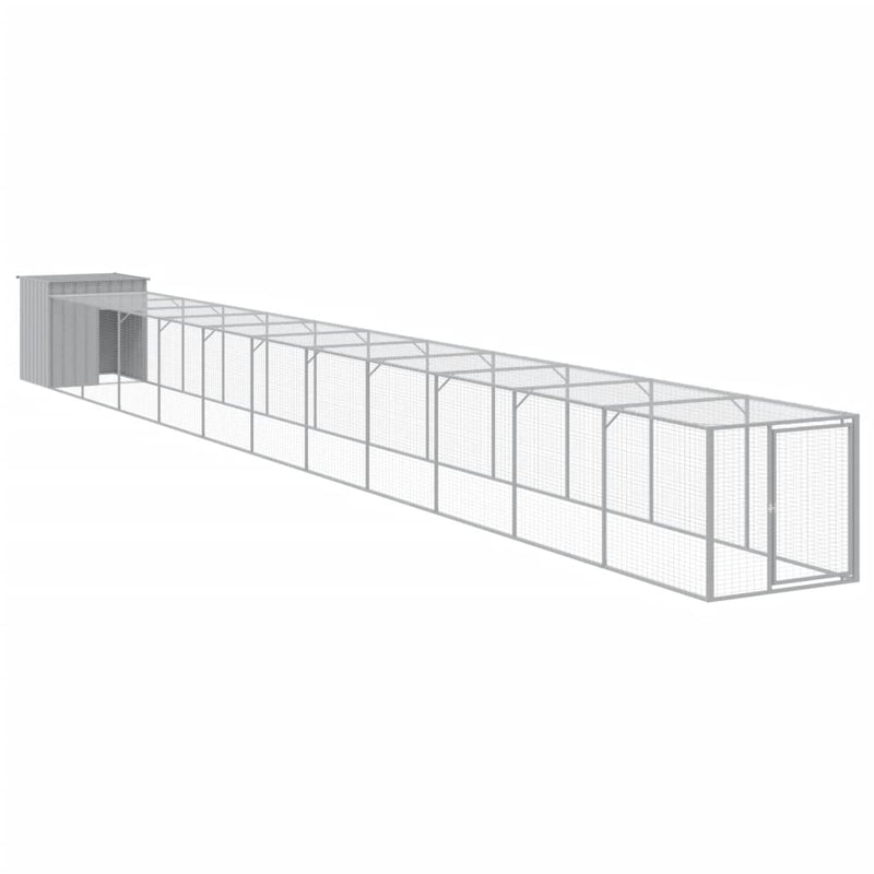 Chicken Cage with Run Light Gray 43.3"x480.7"x43.3" Galvanized Steel