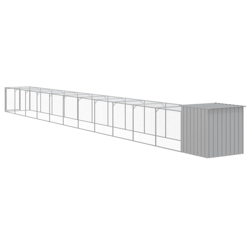 Chicken Cage with Run Light Gray 43.3"x480.7"x43.3" Galvanized Steel