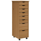 Rolling Cabinet with Drawers MOSS Honey Brown Solid Wood Pine