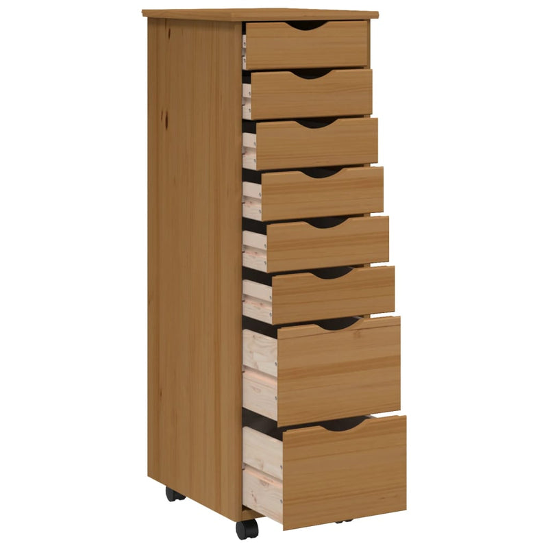 Rolling Cabinet with Drawers MOSS Honey Brown Solid Wood Pine