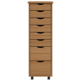 Rolling Cabinet with Drawers MOSS Honey Brown Solid Wood Pine