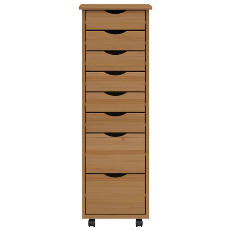 Rolling Cabinet with Drawers MOSS Honey Brown Solid Wood Pine