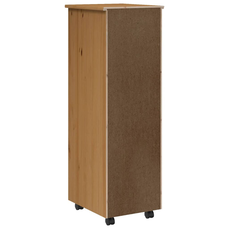 Rolling Cabinet with Drawers MOSS Honey Brown Solid Wood Pine