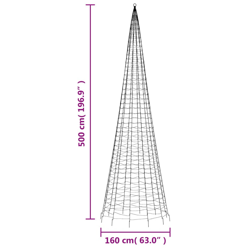 Christmas Tree Light on Flagpole 1534 LEDs Cold White 196.9"