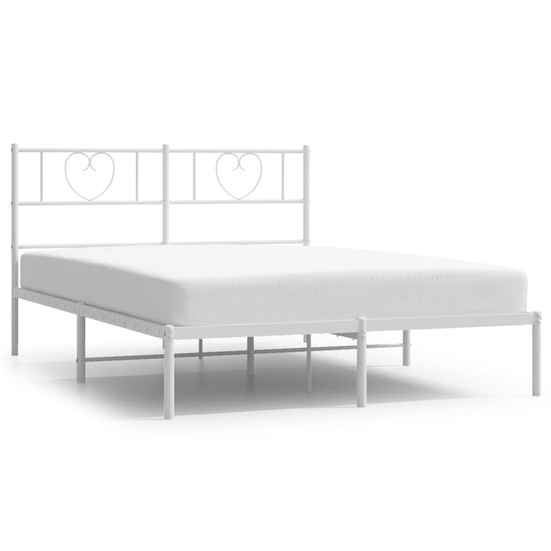 Metal Bed Frame with Headboard White 53.1"x74.8"