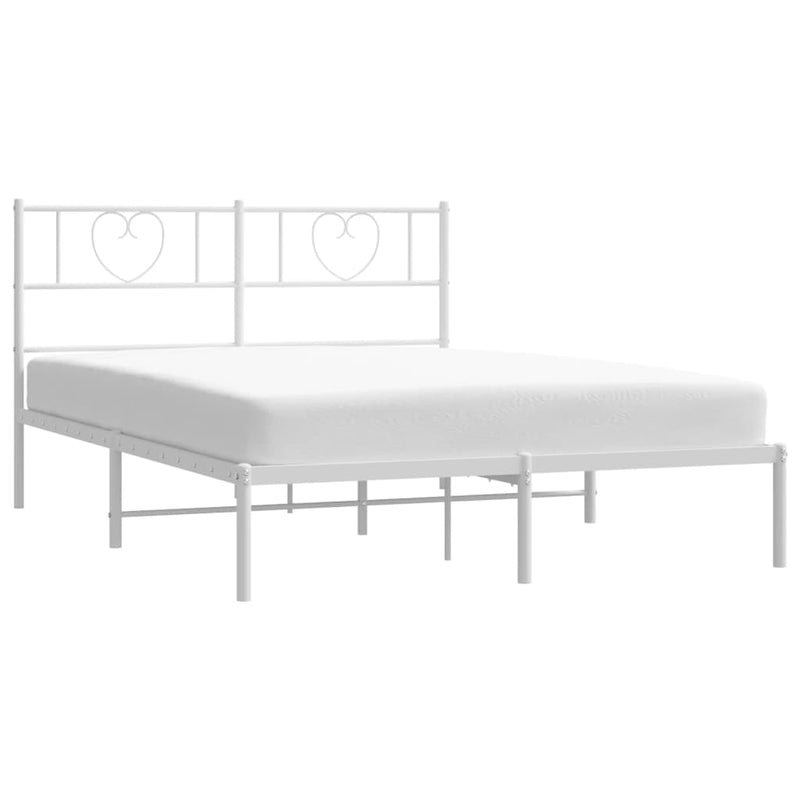 Metal Bed Frame with Headboard White 53.1"x74.8"