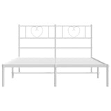 Metal Bed Frame with Headboard White 53.1"x74.8"