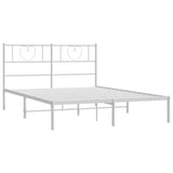 Metal Bed Frame with Headboard White 53.1"x74.8"