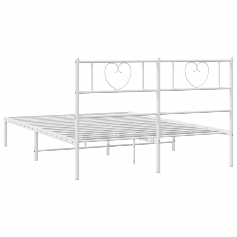 Metal Bed Frame with Headboard White 53.1"x74.8"