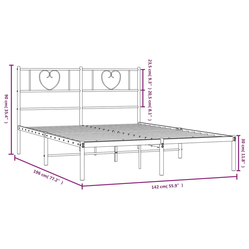 Metal Bed Frame with Headboard White 53.1"x74.8"