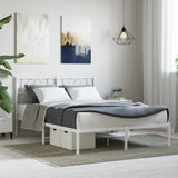 Metal Bed Frame with Headboard White 53.1"x74.8"