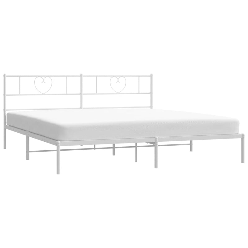 Metal Bed Frame with Headboard White 76"x79.9" King