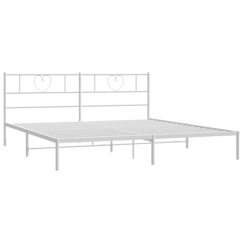 Metal Bed Frame with Headboard White 76"x79.9" King