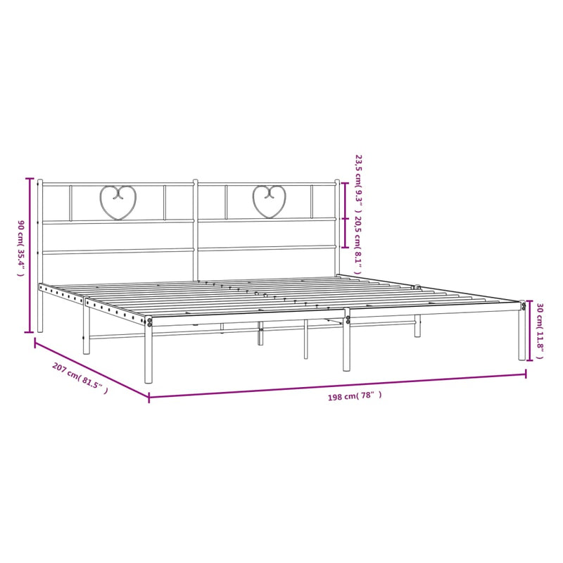 Metal Bed Frame with Headboard White 76"x79.9" King