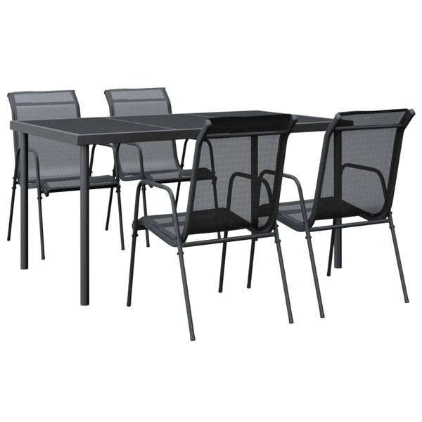 5 Piece Patio Dining Set Black Steel and Textilene