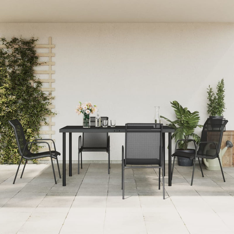 5 Piece Patio Dining Set Black Steel and Textilene