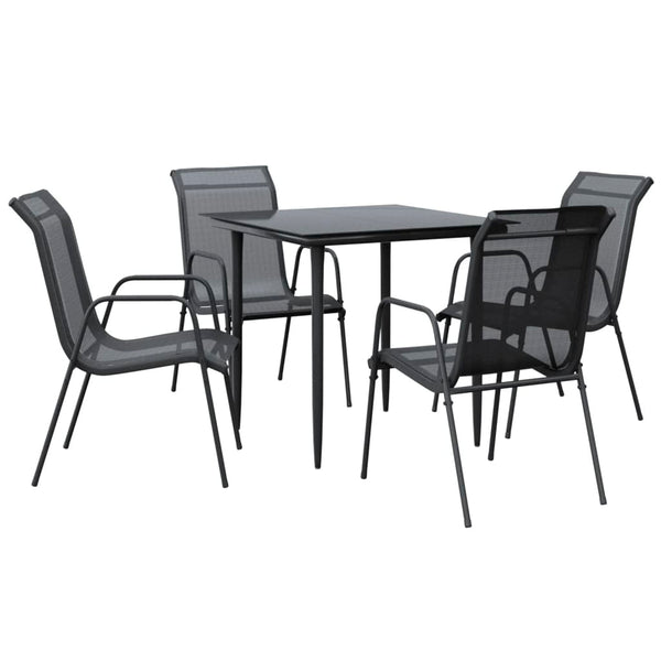 5 Piece Patio Dining Set Black Steel and Textilene