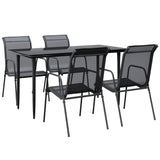 5 Piece Patio Dining Set Black Steel and Textilene